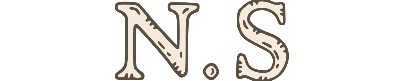 Monogram logo featuring the letters 'N' and 'S' in a rustic, hand-drawn style with a beige and brown color palette