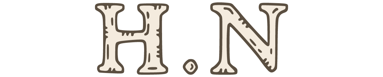 Logo featuring the letters 'H' and 'N' in a rustic font with a textured, off-white background