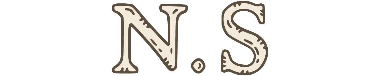 Logo featuring the letters 'N.S' in a playful, hand-drawn style with a vintage aesthetic and earthy color palette