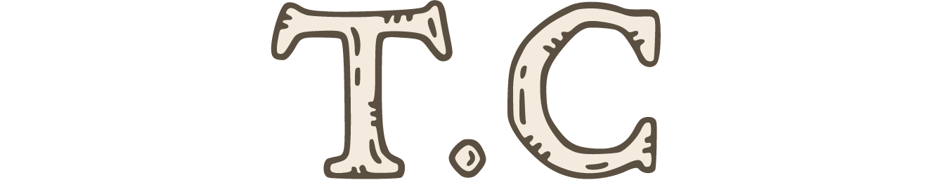 Logo featuring the letters 'T' and 'C' in a rustic, hand-drawn style with a warm beige color palette