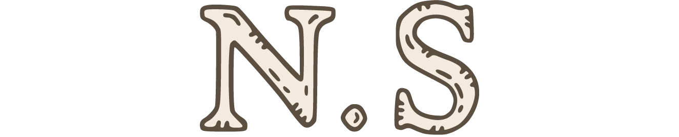 Logo featuring the letters 'N.S' in a playful, hand-drawn style with a vintage aesthetic and earthy color palette